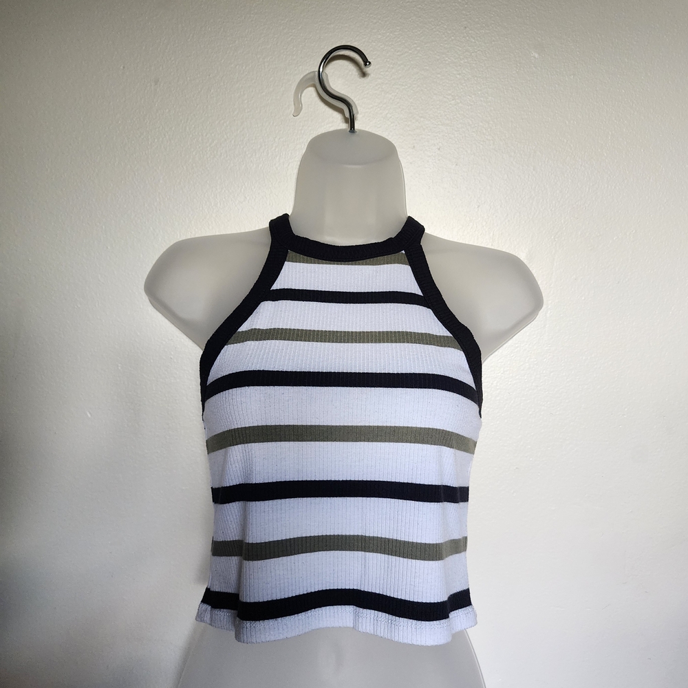 Cotton On Black, White, and Tan Striped Crop Top